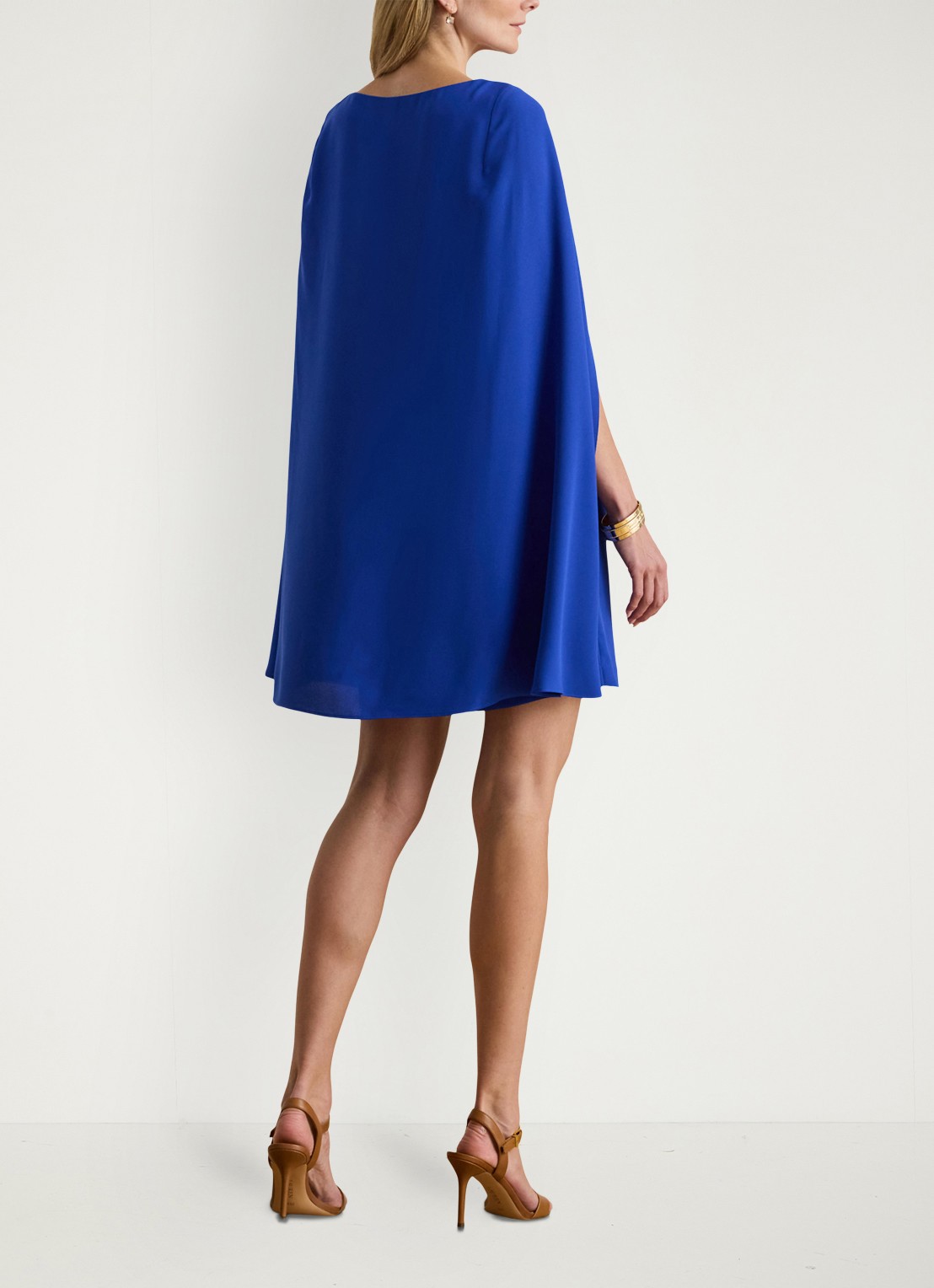 Ralph Lauren Georgette mini jurk met cape - achterkant 8 cruise royal / blauw