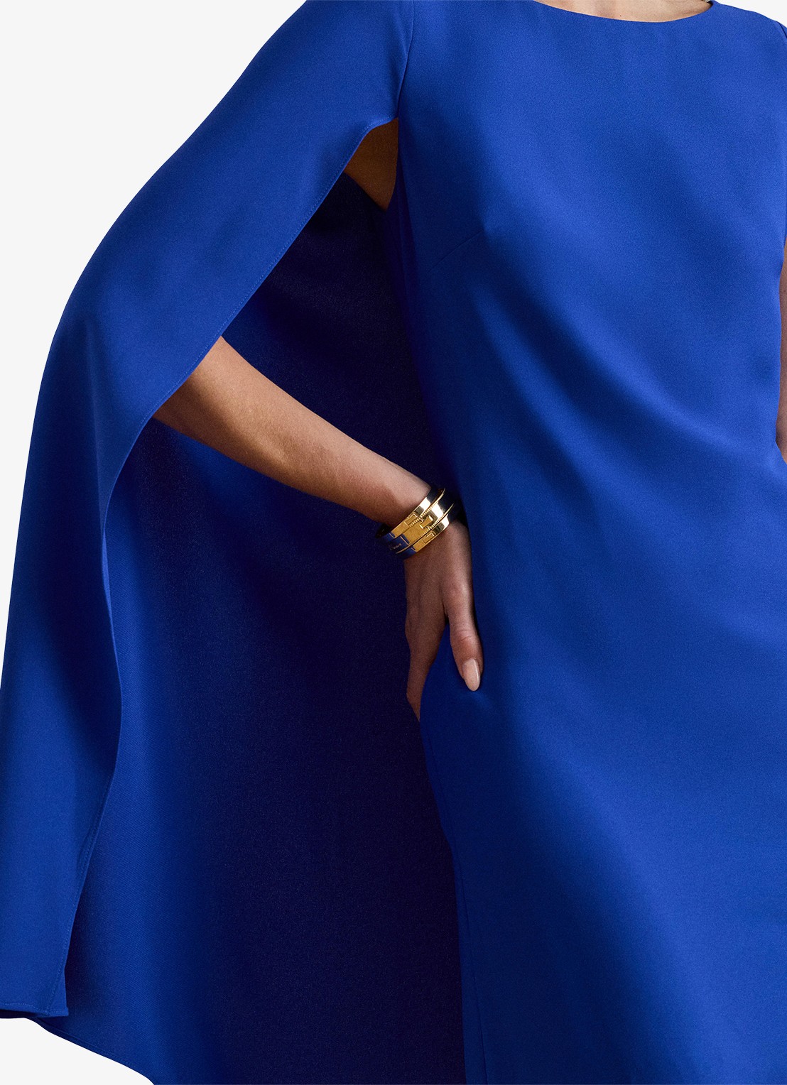 Ralph Lauren Georgette mini jurk met cape - detail 2 cruise royal / blauw