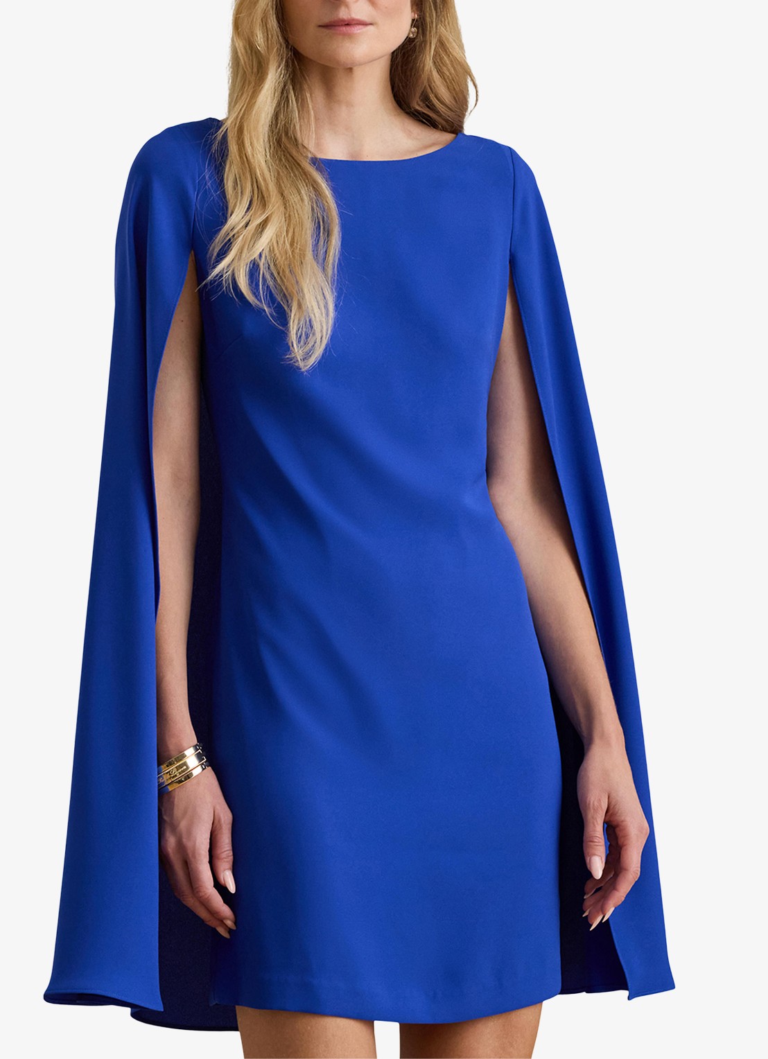 Ralph Lauren Georgette mini jurk met cape - detail 3 cruise royal / blauw