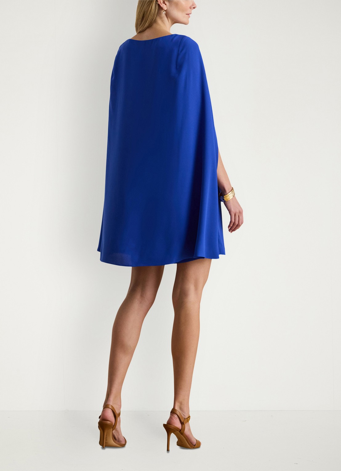 Ralph Lauren Georgette mini jurk met cape - achterkant 9 cruise royal / blauw