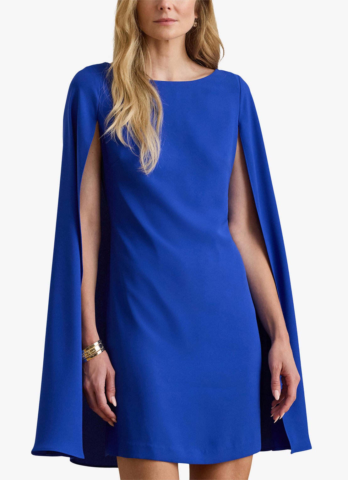 Ralph Lauren Georgette mini jurk met cape - detail 4 cruise royal / blauw