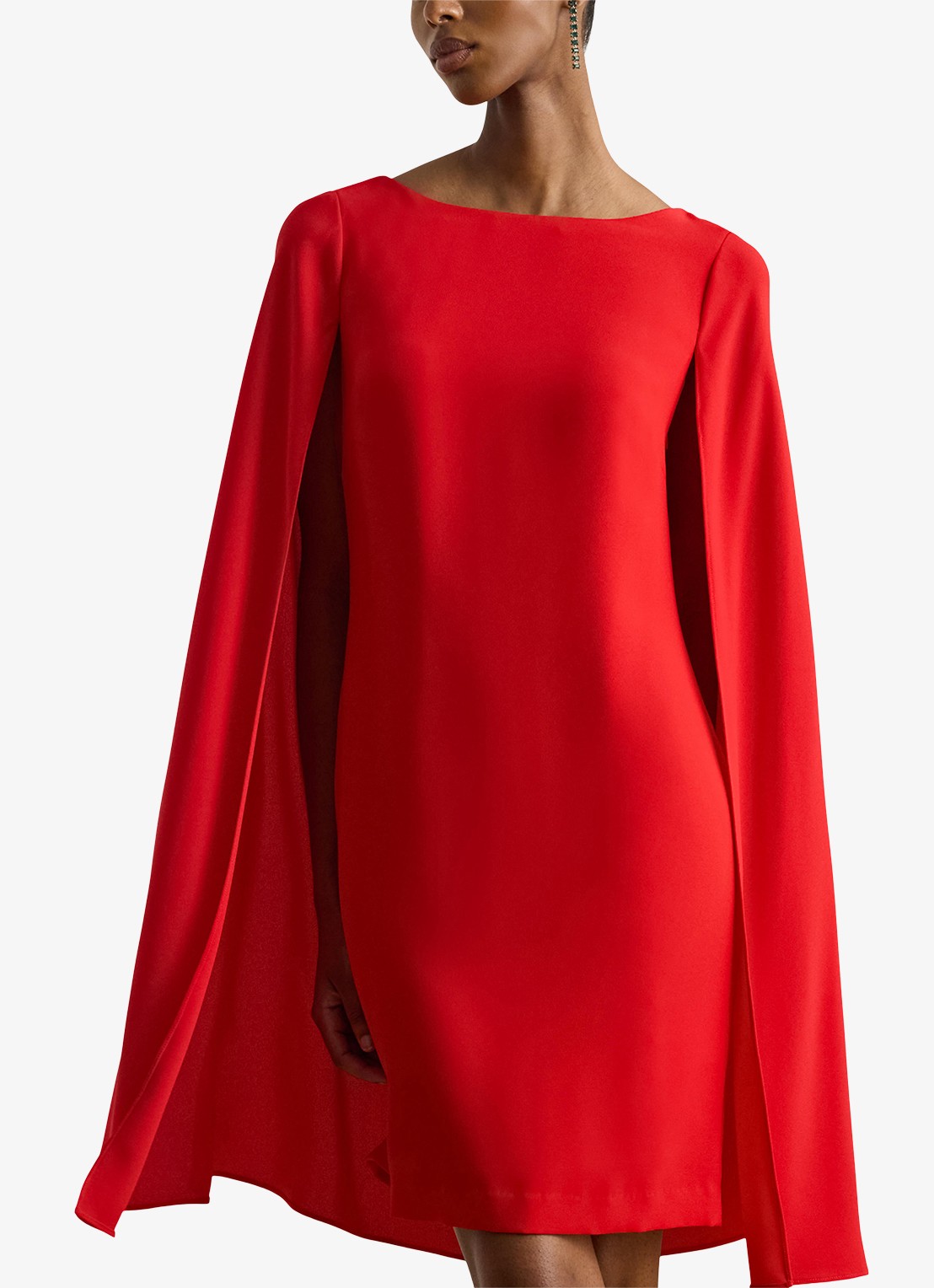 Ralph Lauren Georgette mini jurk met cape - detail cruise red / rood