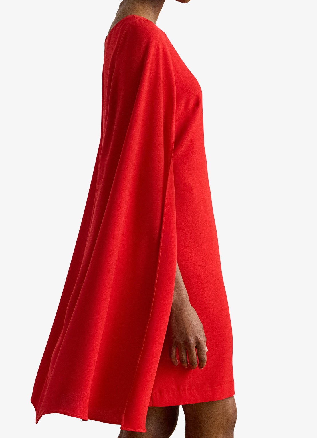 Ralph Lauren Georgette mini jurk met cape - detail 2 cruise red / rood