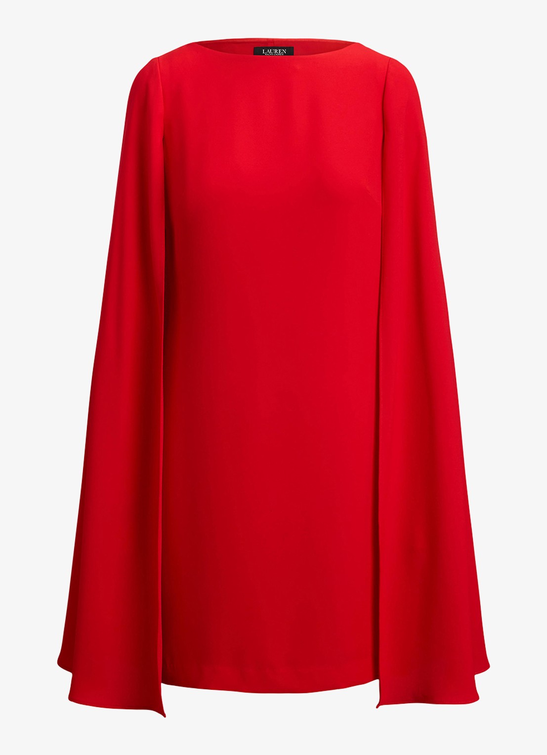 Ralph Lauren Georgette mini jurk met cape - voorkant 3 cruise red / rood