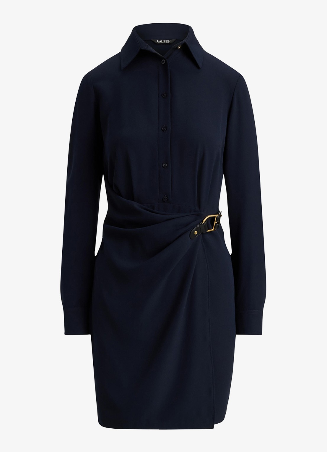 Ralph Lauren Georgette tuniekjurk met gespdetail - voorkant 2 donkerblauw
