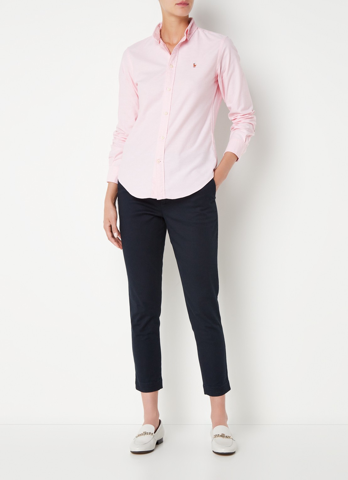Ralph Lauren Georgia blouse met logoborduring - voorkant 3 lichtroze