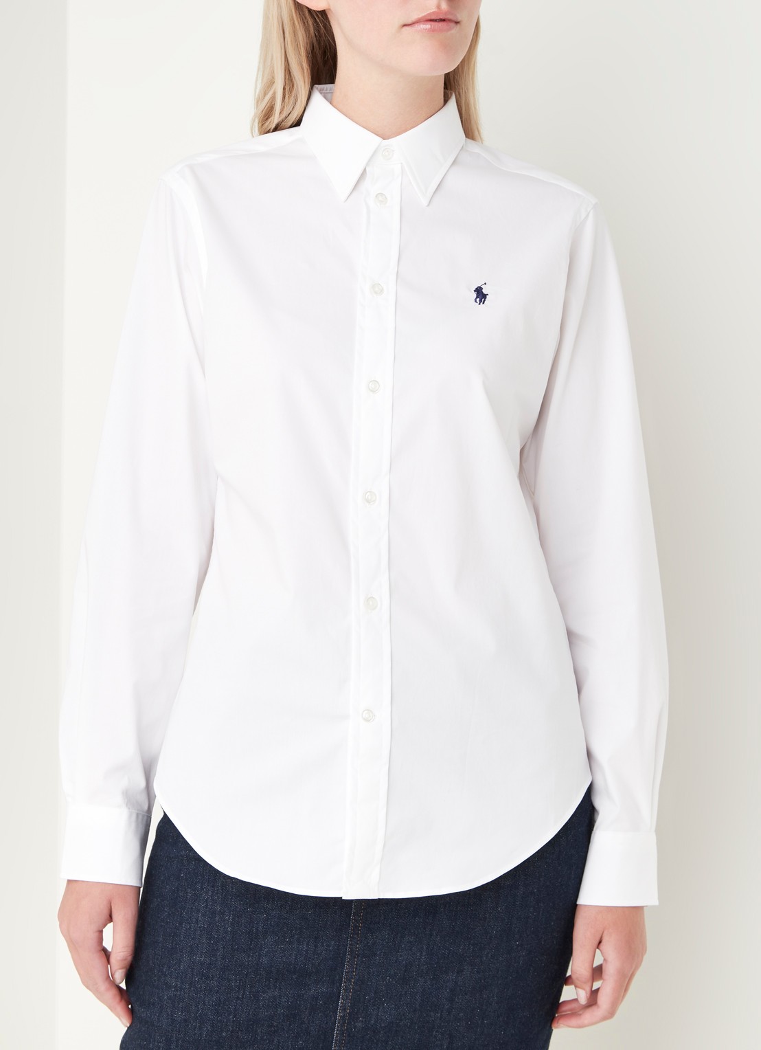 Ralph Lauren Georgia blouse van stretch katoen - detail wit