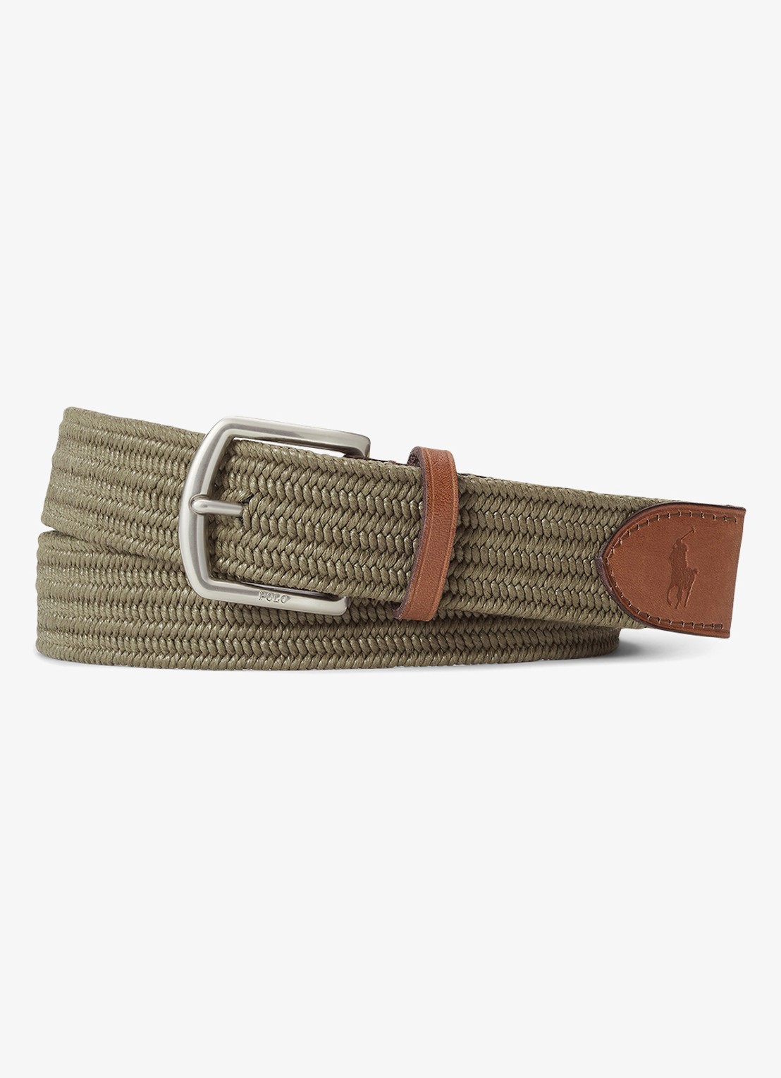 Ralph Lauren Gevlochten riem met detail van leer - voorkant 2 olijfgroen
