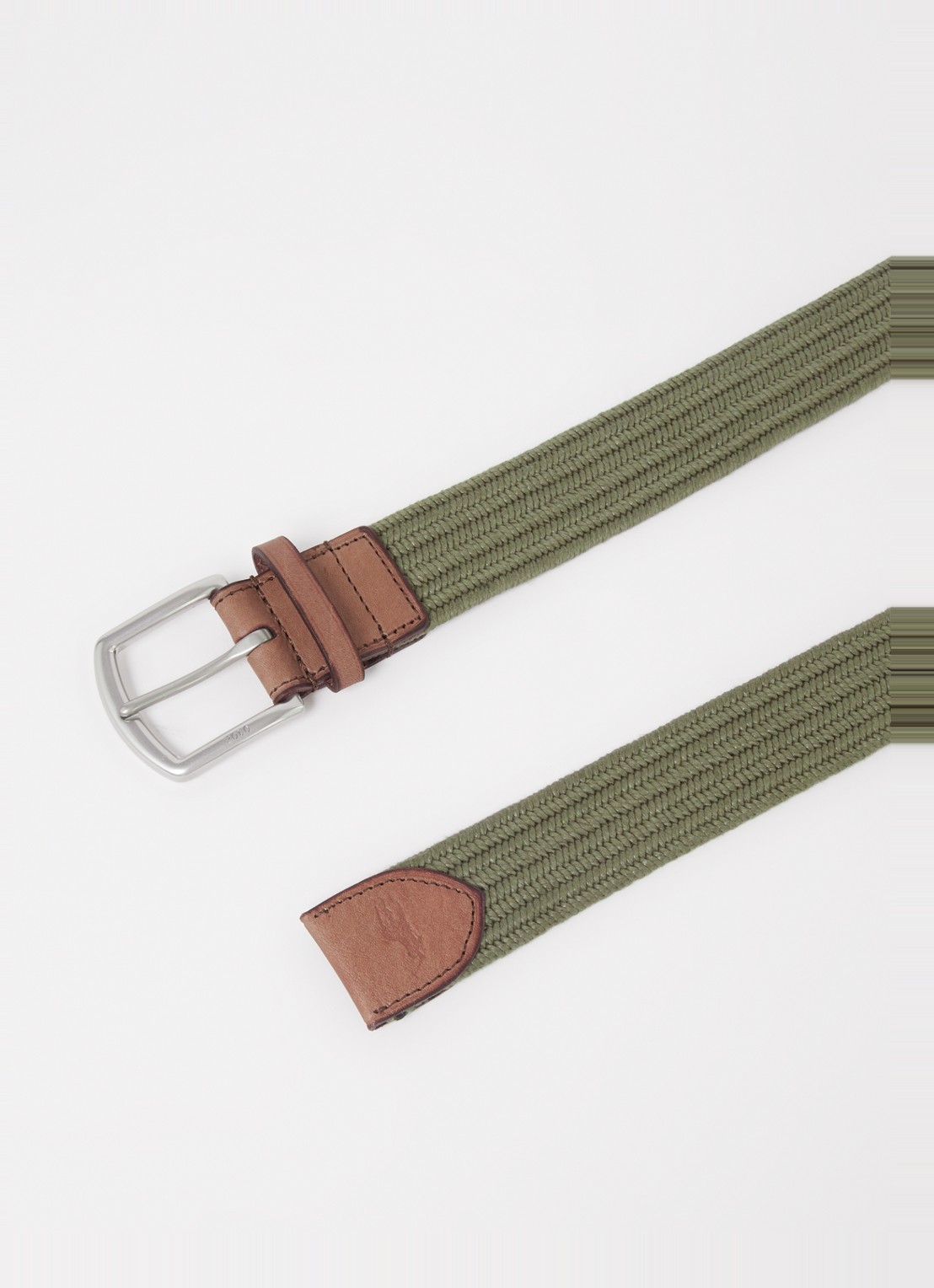 Ralph Lauren Gevlochten riem met detail van leer - detail olijfgroen