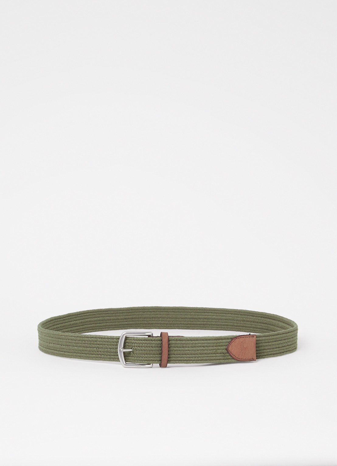 Ralph Lauren Gevlochten riem met detail van leer - voorkant 3 olijfgroen