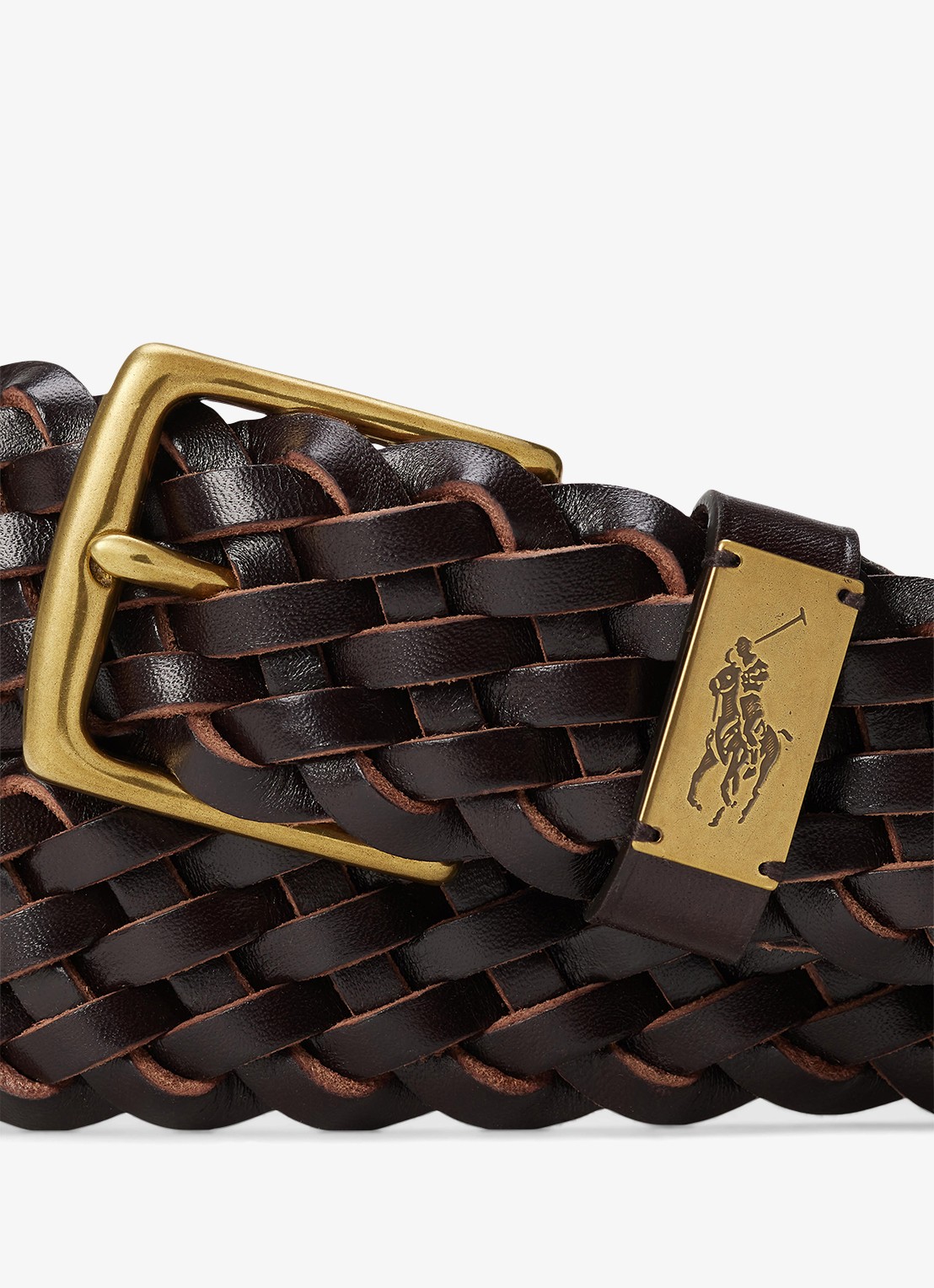 Ralph Lauren Gevlochten riem van leer - detail 2 donkerbruin