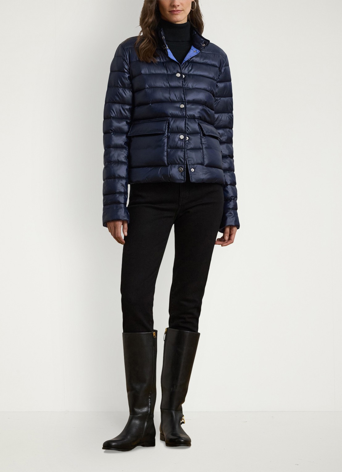 Ralph Lauren Gewatteerd jack met donsvulling en klepzakken - voorkant 2 dk navy-2xea / blauw