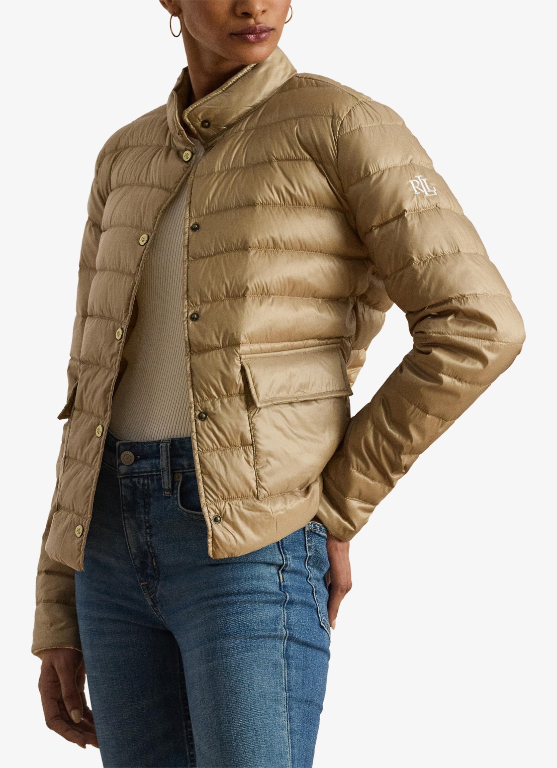 Ralph Lauren Gewatteerd jack met donsvulling en klepzakken - detail 3 birch tan-30ph / beige