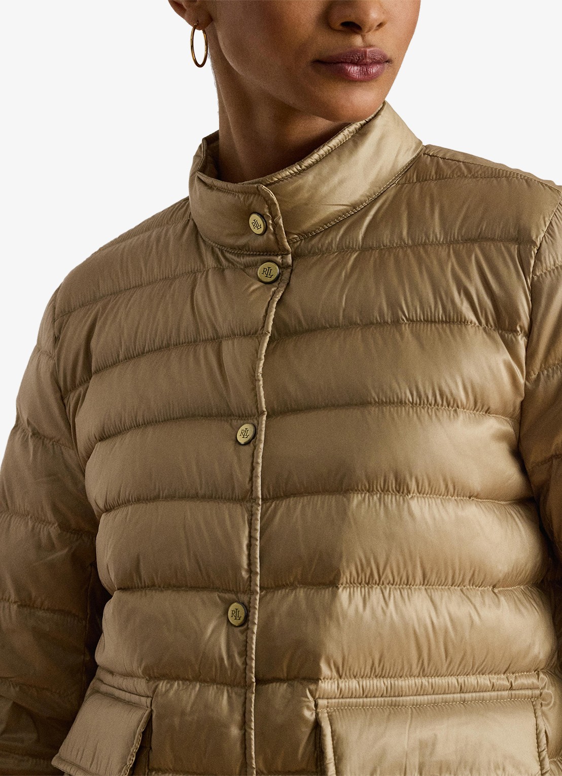Ralph Lauren Gewatteerd jack met donsvulling en klepzakken - detail 4 birch tan-30ph / beige