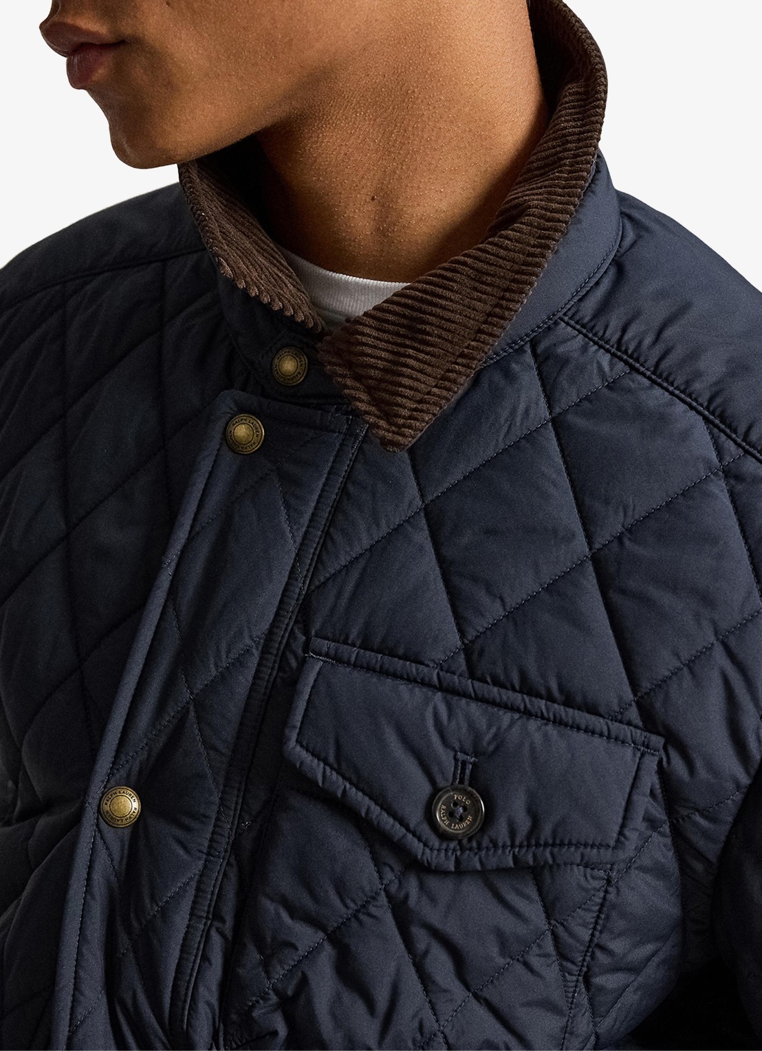 Ralph Lauren Gewatteerd jack met quilt patroon en corduroy kraag - detail 7 college navy fa22-3txn / donkerblauw