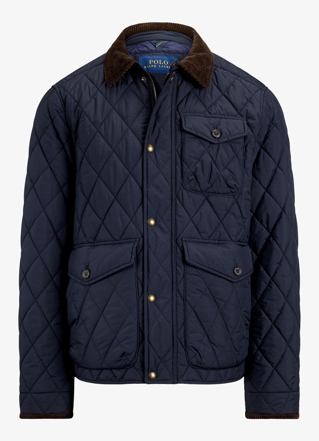 Ralph Lauren Gewatteerd jack met quilt patroon en corduroy kraag - voorkant 3 college navy fa22-3txn / donkerblauw
