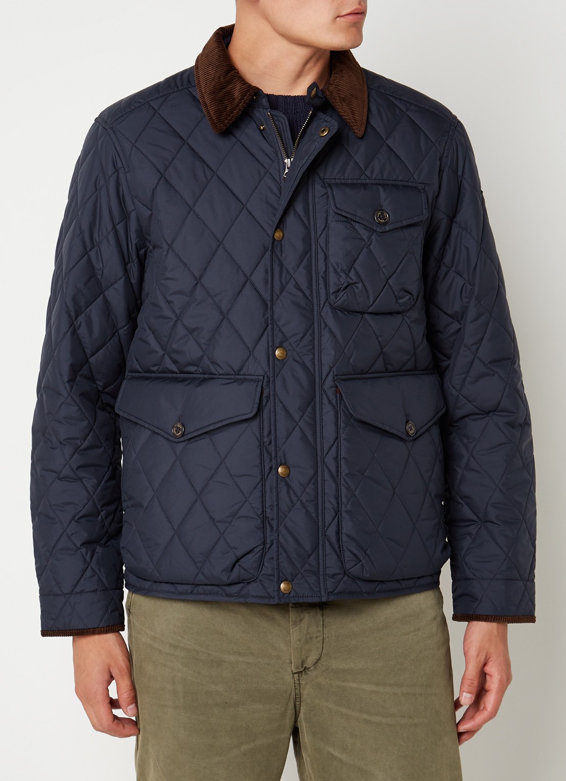 Ralph Lauren Gewatteerd jack met quilt patroon en corduroy kraag - detail 8 college navy fa22-3txn / donkerblauw
