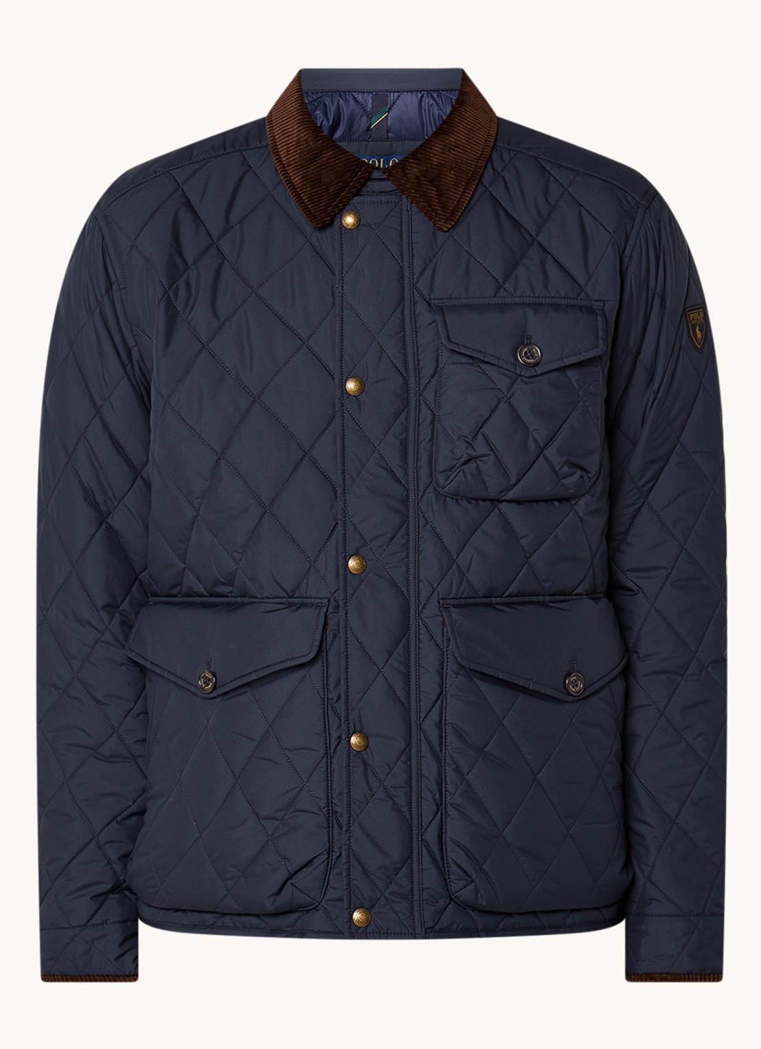 Ralph Lauren Gewatteerd jack met quilt patroon en corduroy kraag - voorkant 5 college navy fa22-3txn / donkerblauw