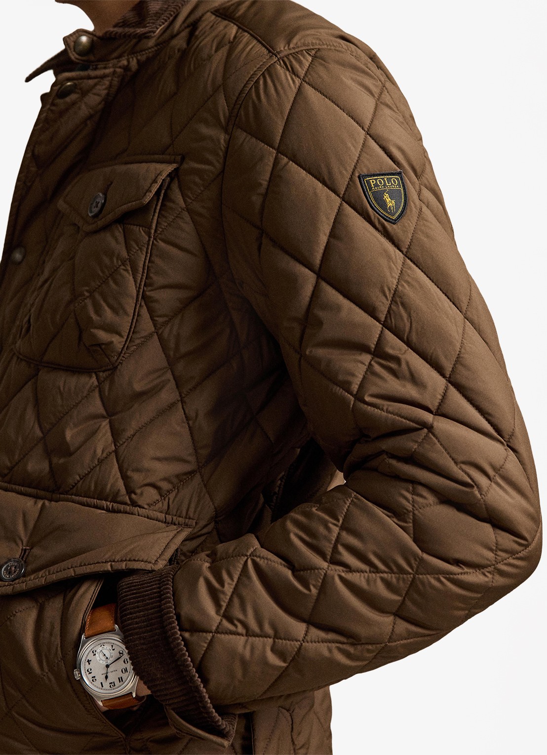 Ralph Lauren Gewatteerd jack met quilt patroon en corduroy kraag - detail 2 nutmeg brwn / bruin