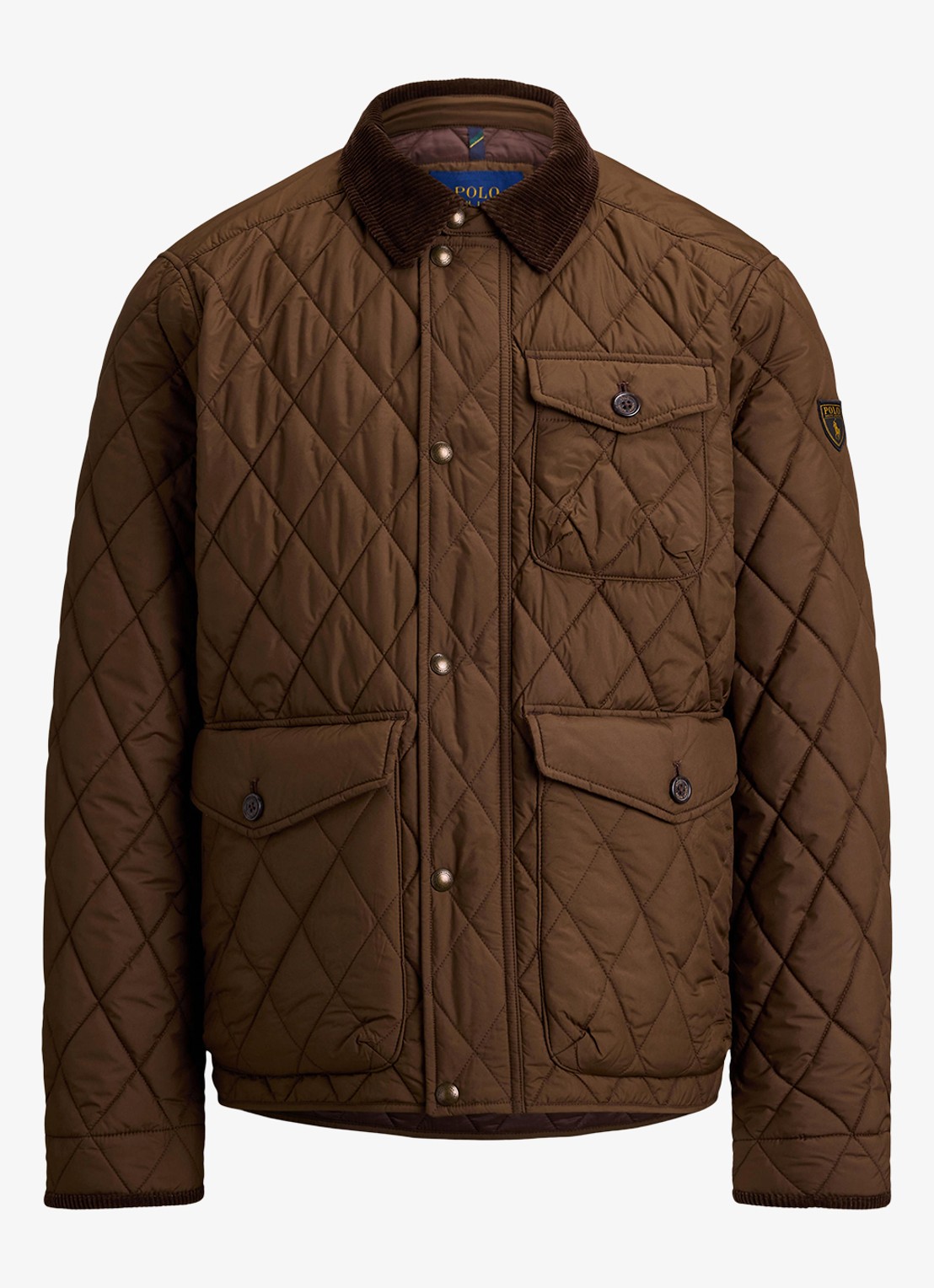 Ralph Lauren Gewatteerd jack met quilt patroon en corduroy kraag - voorkant 3 nutmeg brwn / bruin