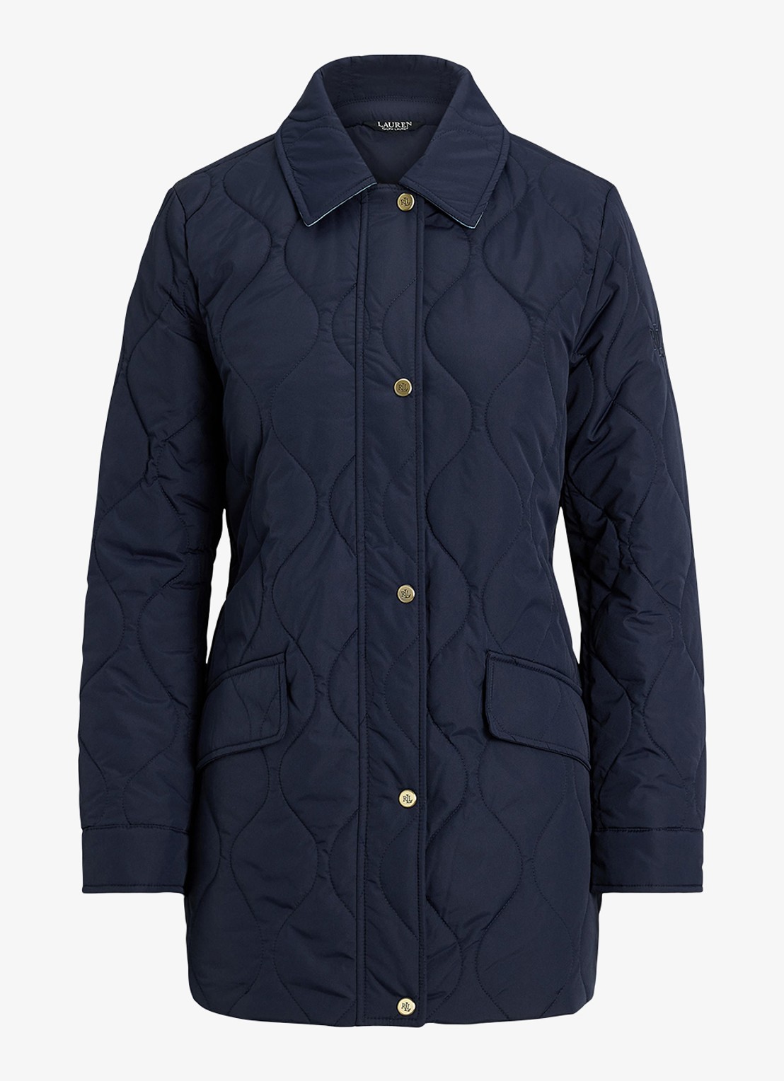 Ralph Lauren Gewatteerd jack met quilt patroon en klepzakken  - voorkant 3 donkerblauw
