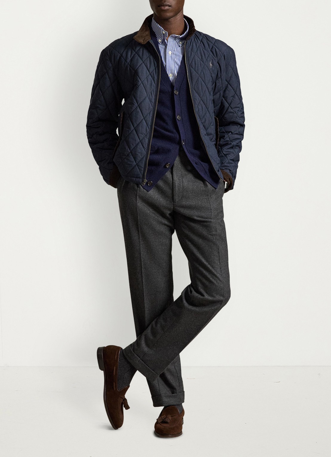 Ralph Lauren Gewatteerd jack met quilt patroon - detail 4 college navy/charcoal / donkerblauw