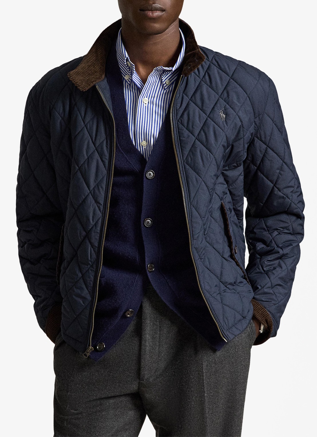 Ralph Lauren Gewatteerd jack met quilt patroon - voorkant 3 college navy/charcoal / donkerblauw