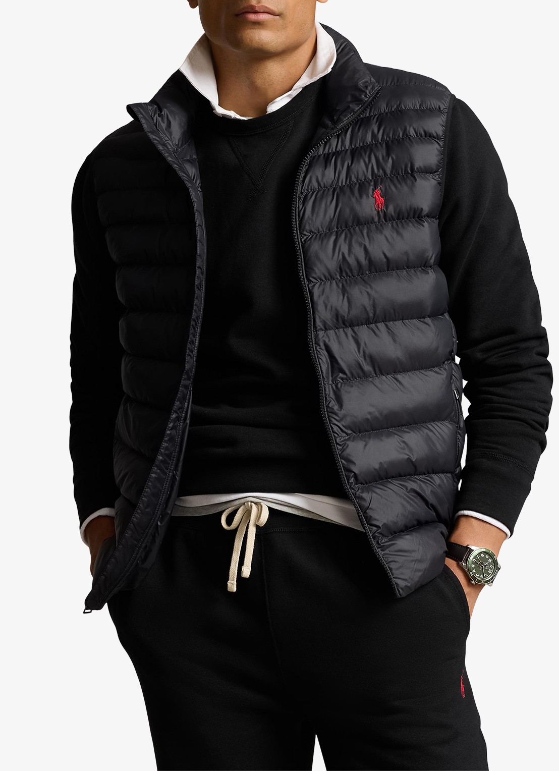 Ralph Lauren Gewatteerde bodywarmer met ritszakken  - detail zwart