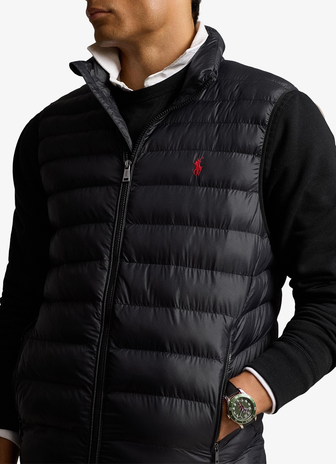 Ralph Lauren Gewatteerde bodywarmer met ritszakken  - detail 2 zwart