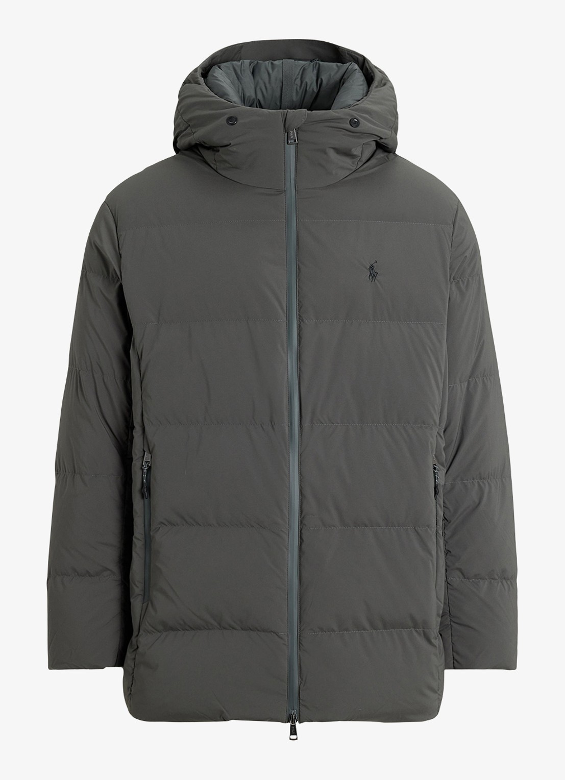 Ralph Lauren Gewatteerde jas met donsvulling en capuchon - voorkant 3 charcoal grey / grijs