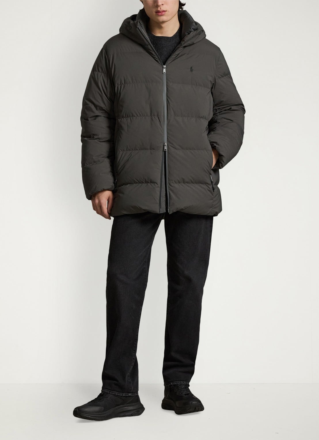 Ralph Lauren Gewatteerde jas met donsvulling en capuchon - voorkant 4 charcoal grey / grijs