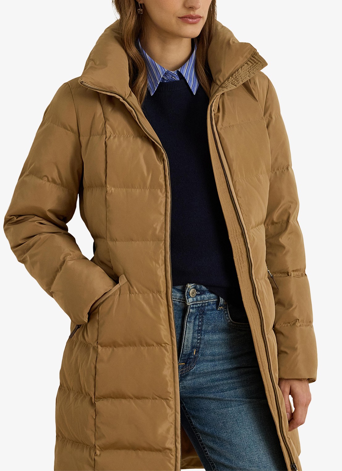 Ralph Lauren Gewatteerde jas met donsvulling en opstaande kraag - detail 2 camel