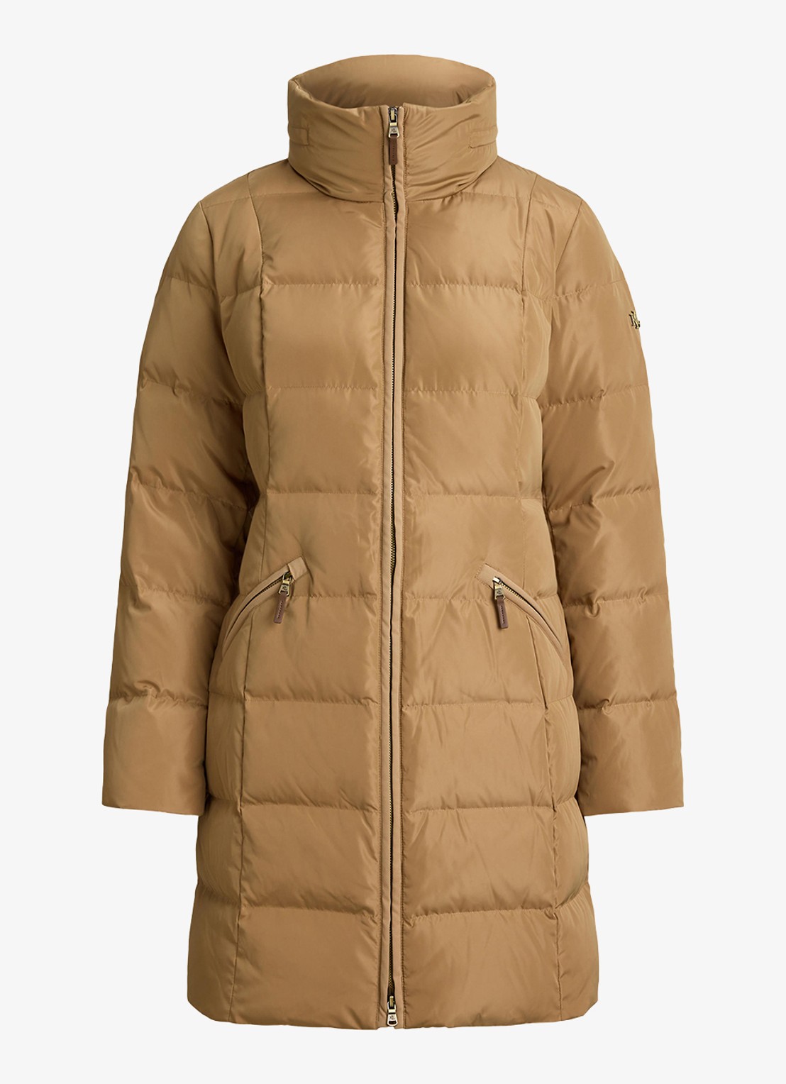 Ralph Lauren Gewatteerde jas met donsvulling en opstaande kraag - voorkant 4 camel