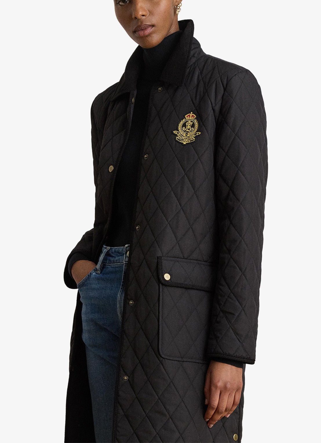 Ralph Lauren Gewatteerde jas met quilt patroon - detail 4 zwart