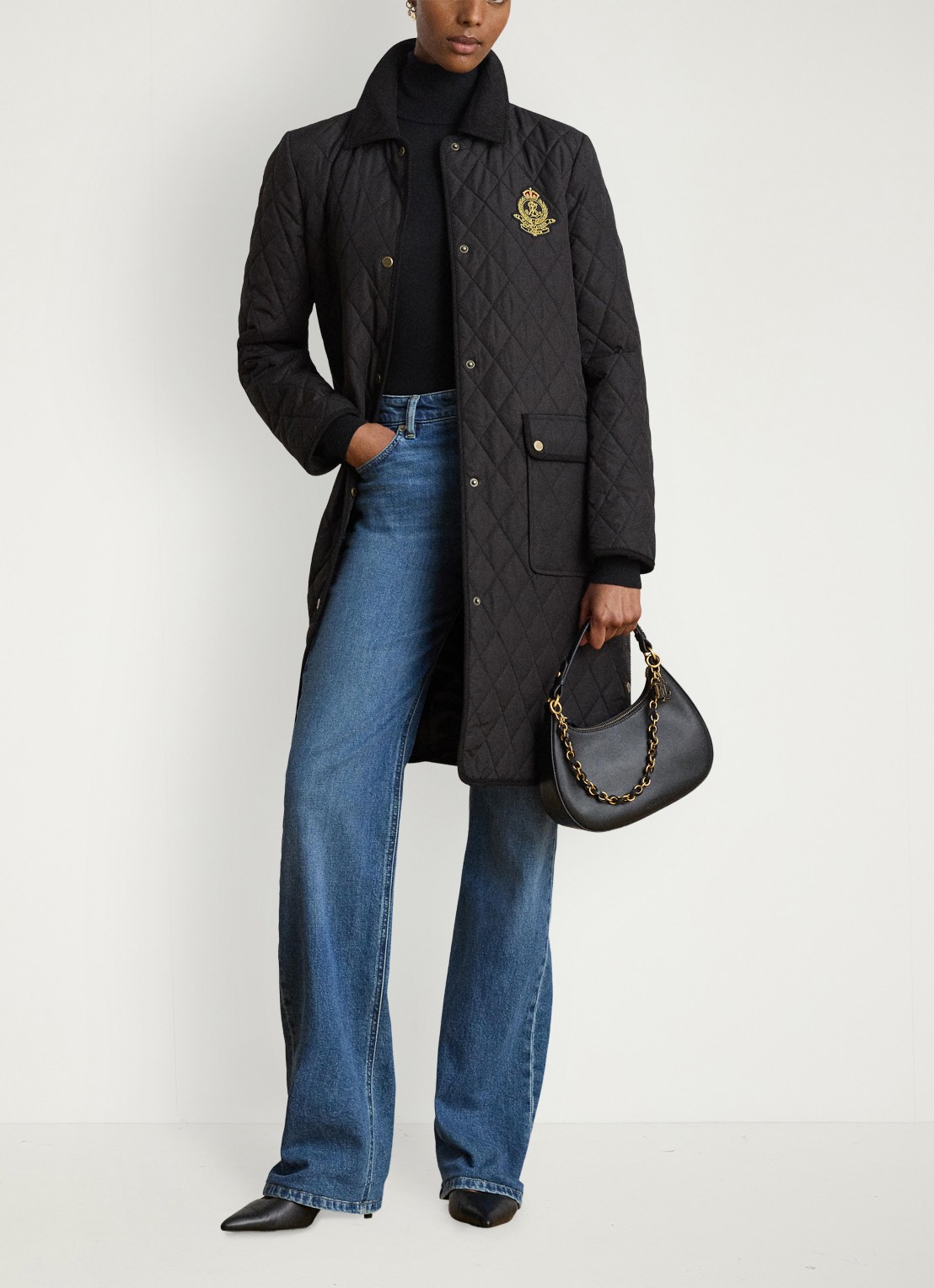 Ralph Lauren Gewatteerde jas met quilt patroon - voorkant 2 zwart