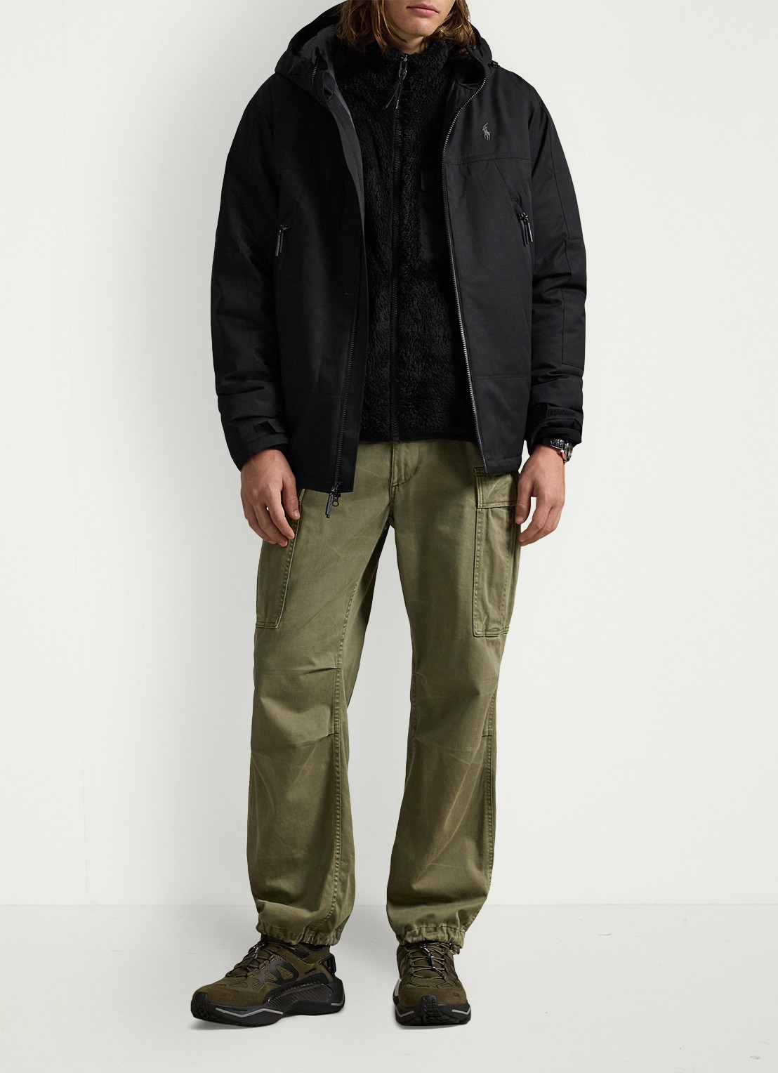 Ralph Lauren Gewatteerde jas met ritszakken - voorkant 6 polo black / zwart