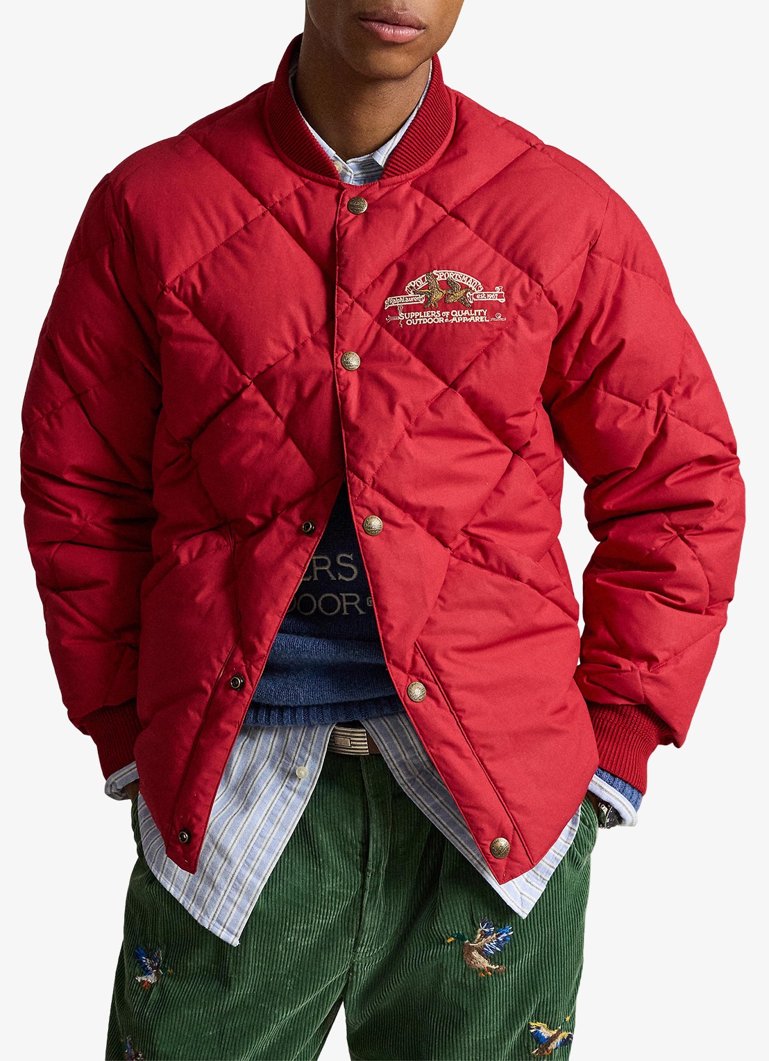 Ralph Lauren Gewatteerde jas met steekzakken en logoprint - voorkant 4 sweet tomato / rood