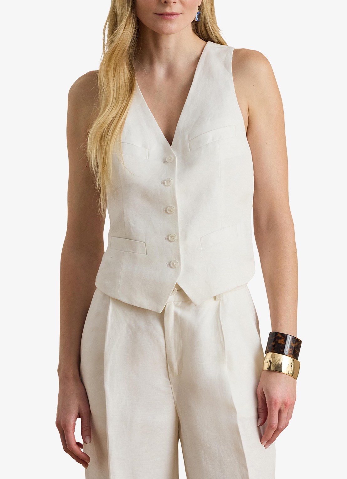 Ralph Lauren Gilet in linnenblend - detail 3 white / wit