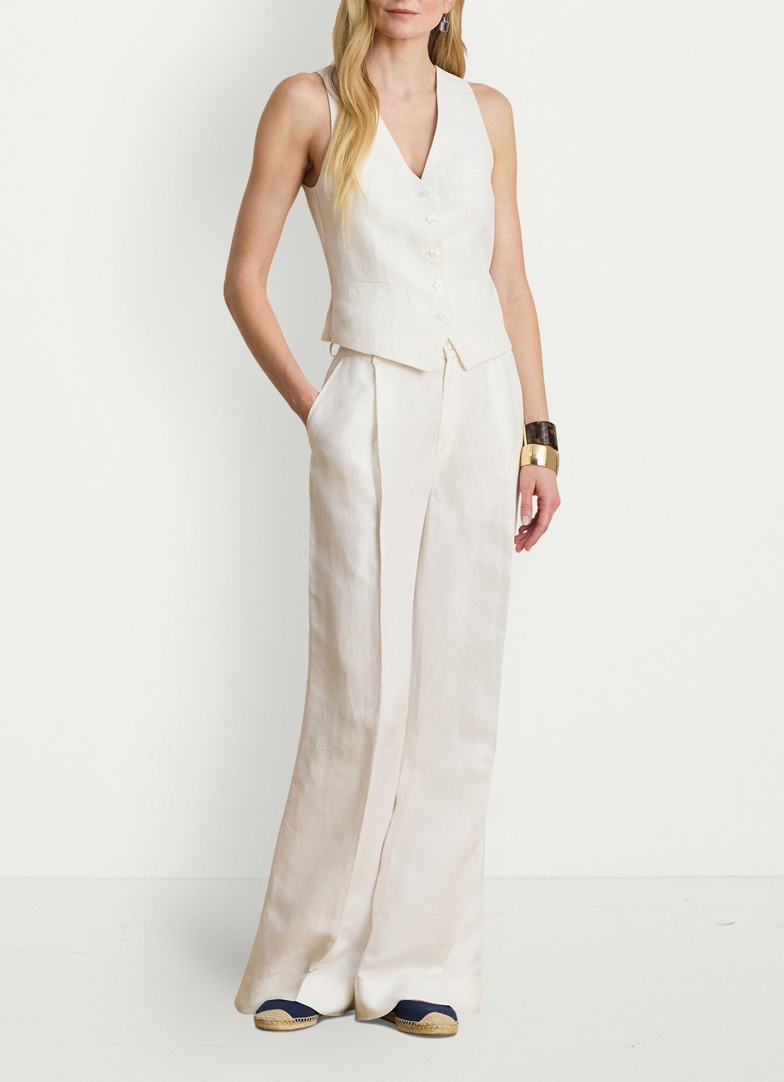 Ralph Lauren Gilet in linnenblend - voorkant 2 white / wit