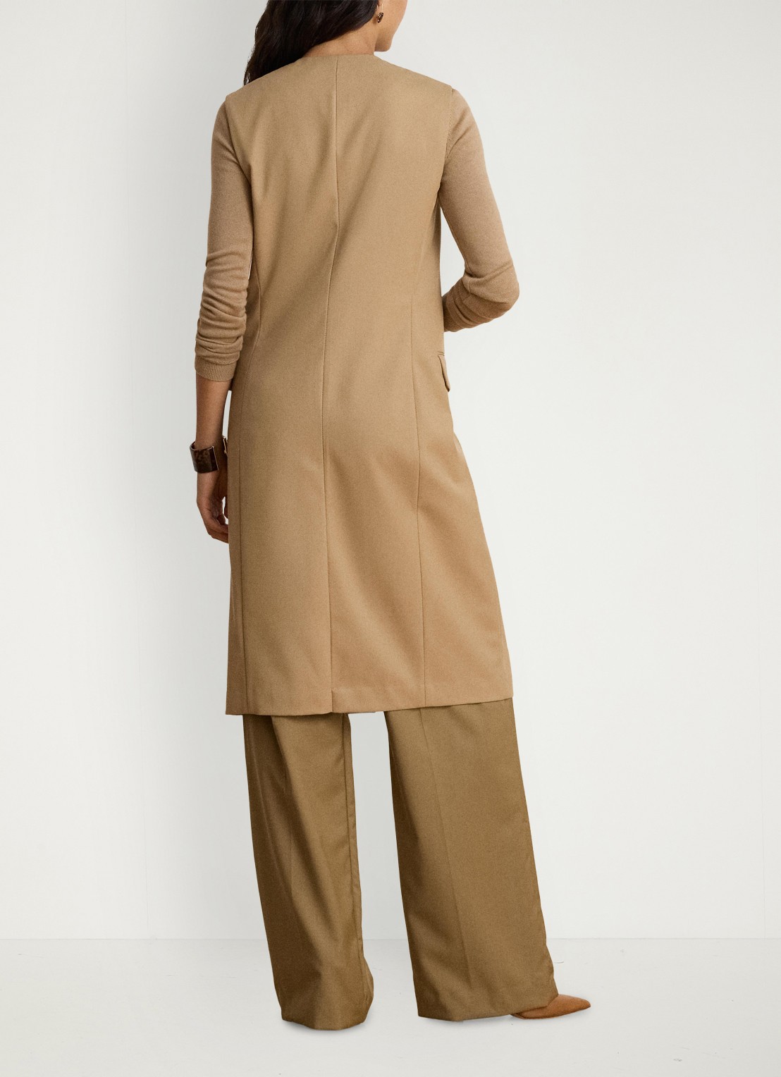 Ralph Lauren Gilet in wolblend met klepzakken - achterkant 4 lauren camel / beige