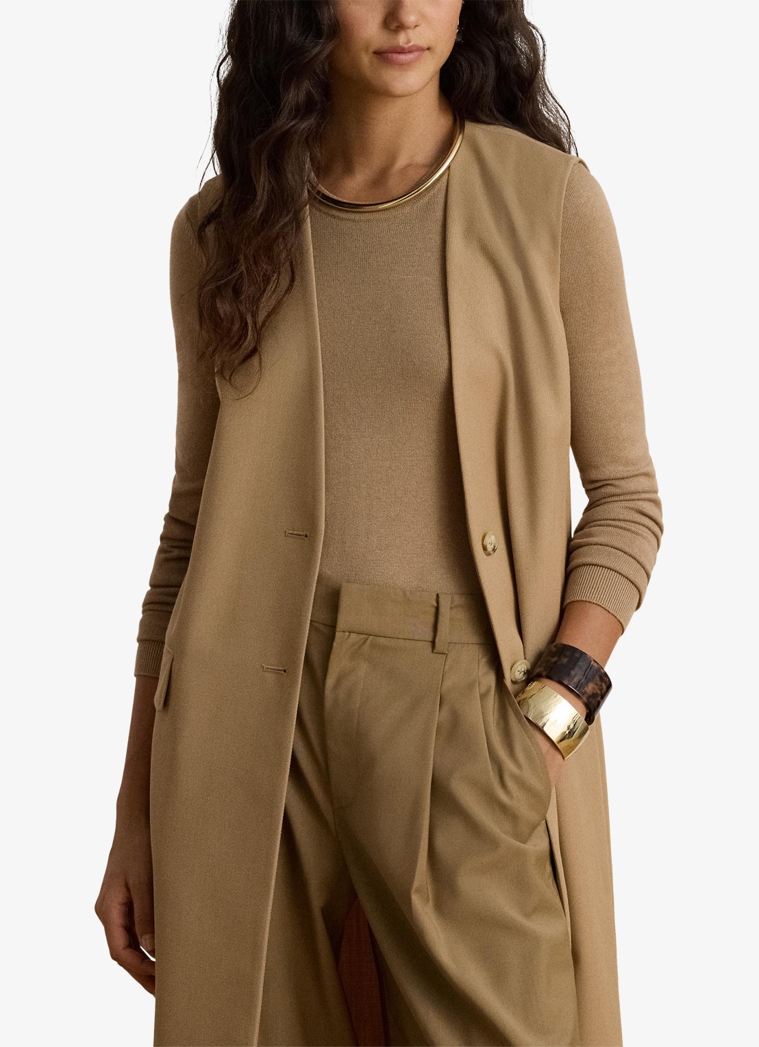 Ralph Lauren Gilet in wolblend met klepzakken - detail 2 lauren camel / beige