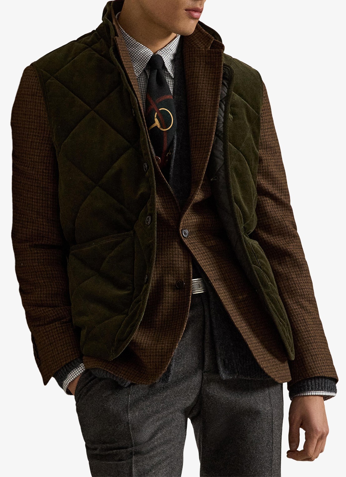 Ralph Lauren Gilet van corduroy met quilt patroon - voorkant 3 company olive-2ywd / olijfgroen