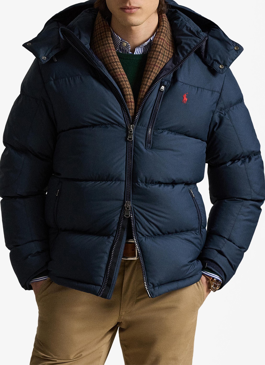 Ralph Lauren Gorham puffer jack met donsvulling en ritszakken - voorkant 2 collection navy / donkerblauw
