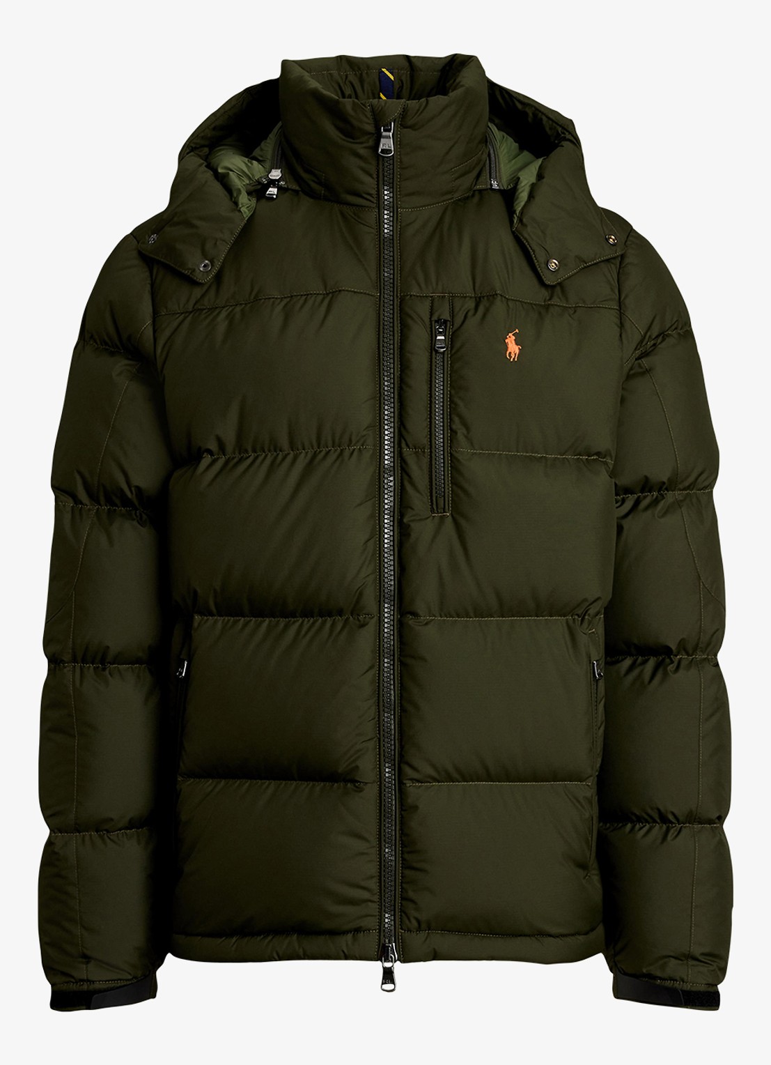 Ralph Lauren Gorham puffer jack met donsvulling en ritszakken - voorkant 3 company olive / olijfgroen