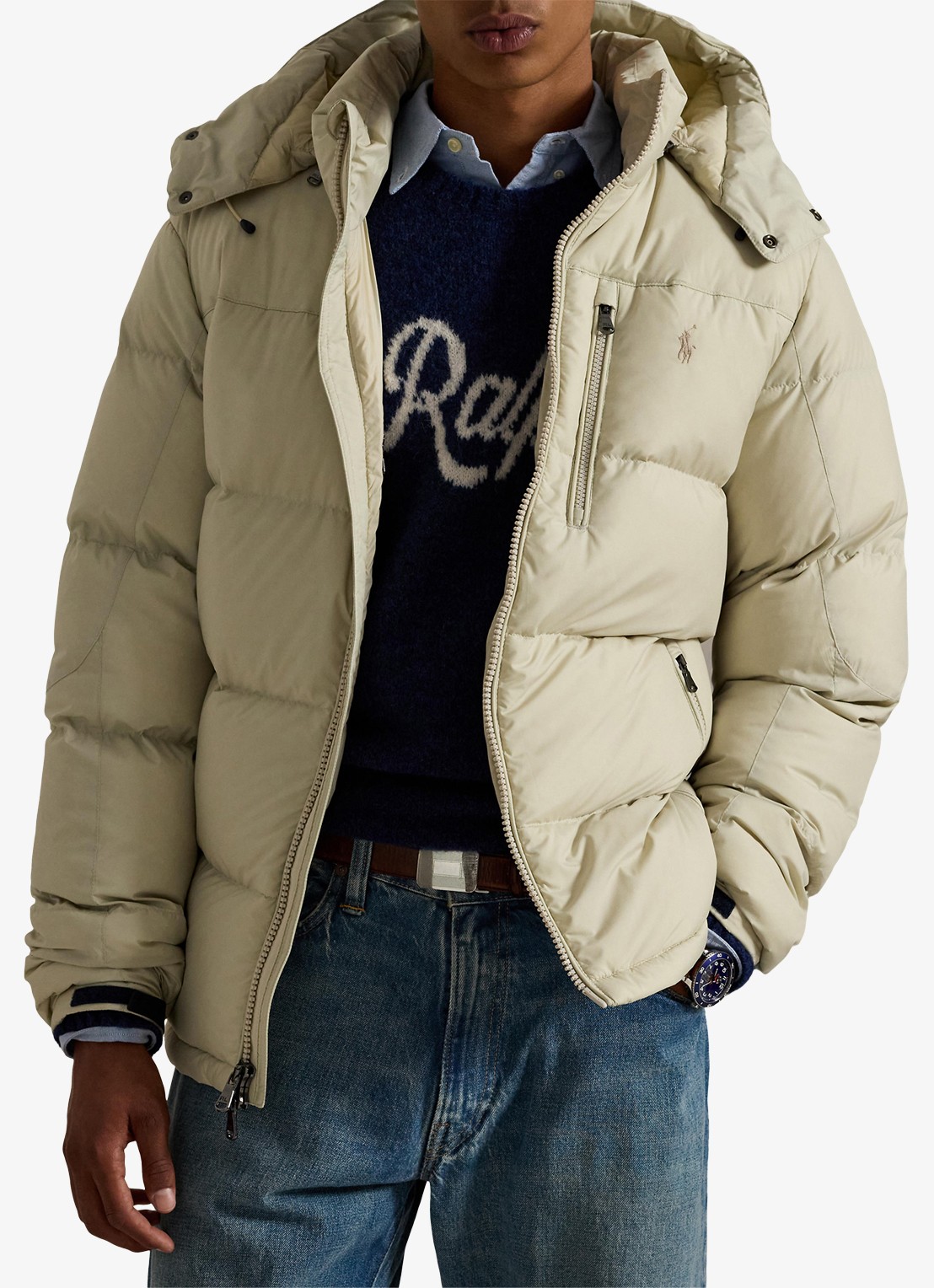 Ralph Lauren Gorham puffer jack met donsvulling en ritszakken - detail 4 basic sand / zand