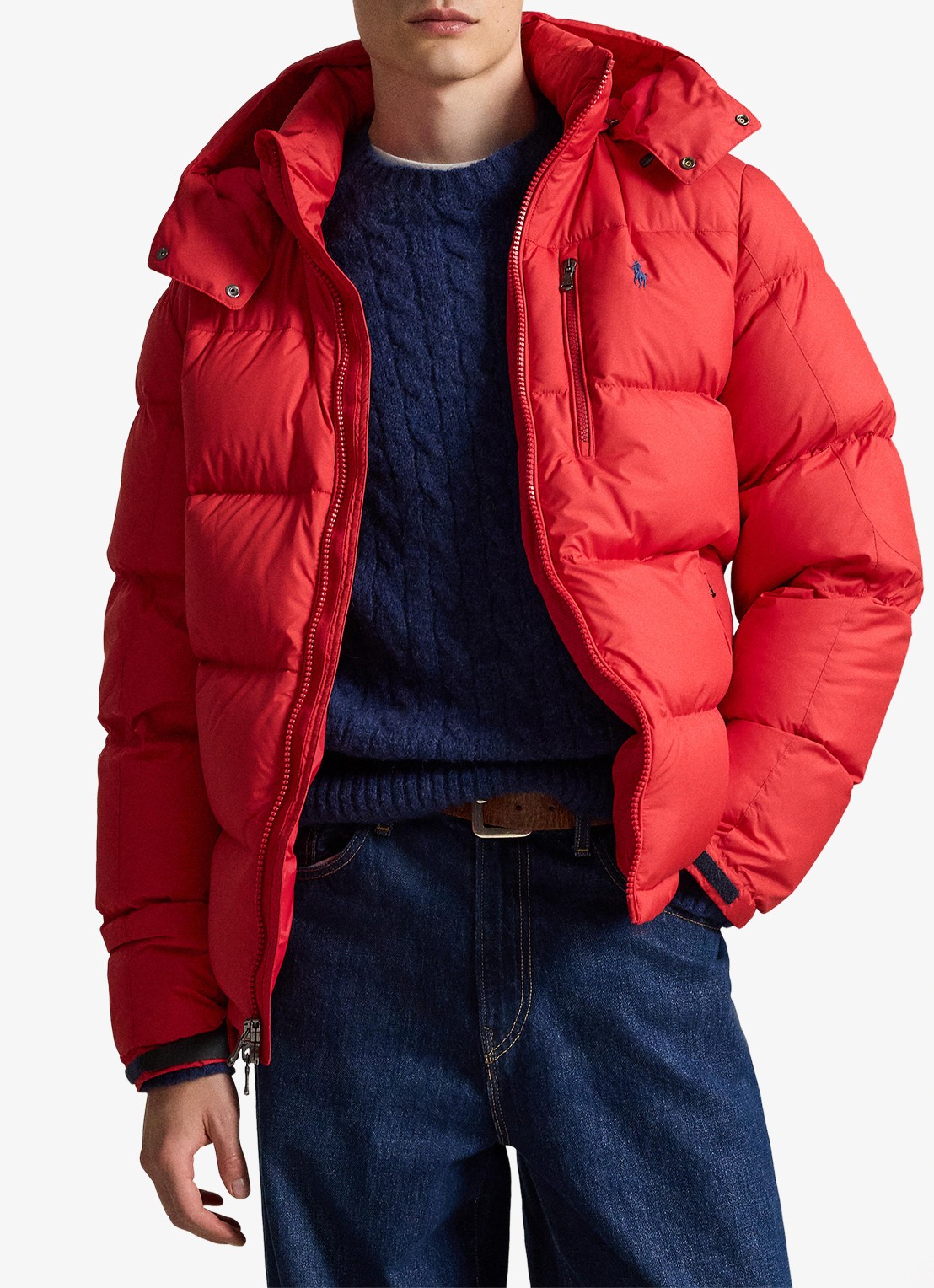 Ralph Lauren Gorham puffer jack met donsvulling en ritszakken - voorkant 4 rl 2000 red / rood