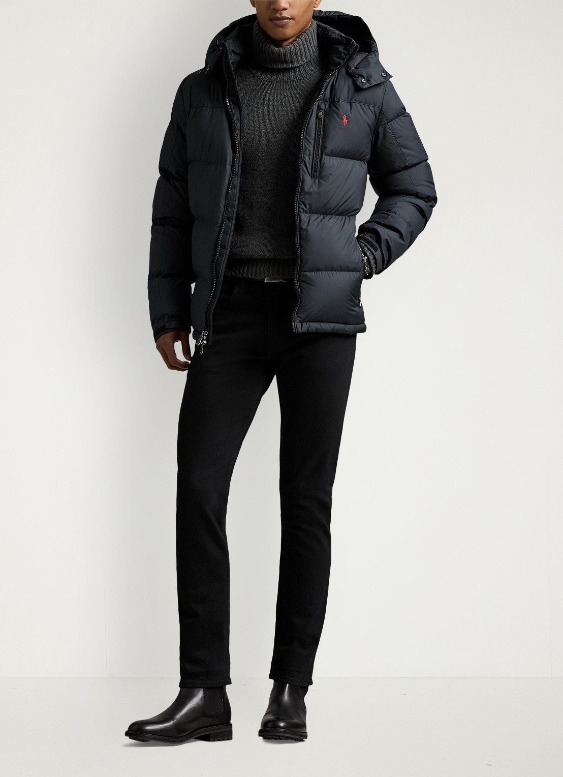 Ralph Lauren Gorham puffer jack met ritszakken - voorkant 2 polo black / zwart