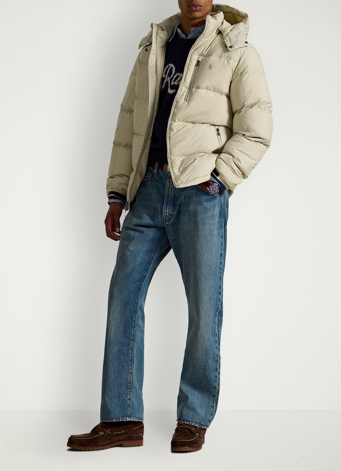 Ralph Lauren Gorham puffer jack met ritszakken - voorkant 5 basic sand / zand