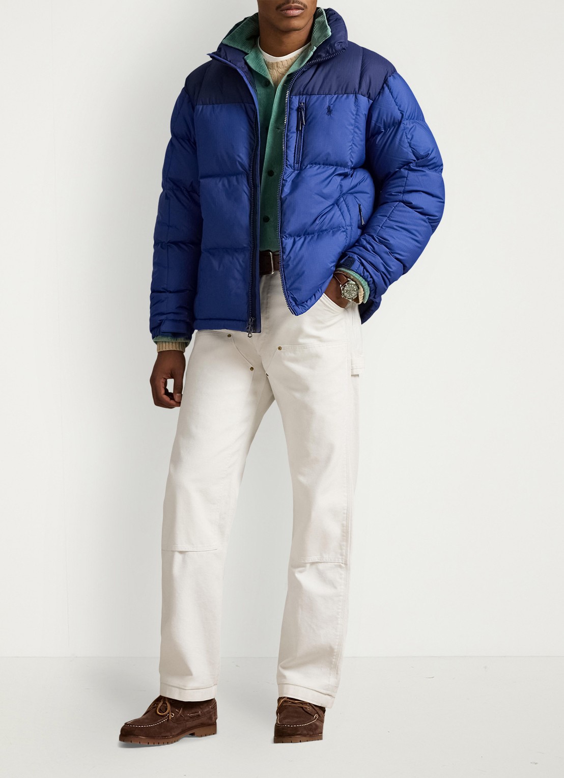 Ralph Lauren Gorham puffer jas met opstaande kraag - voorkant 3 newport navy / donkerblauw