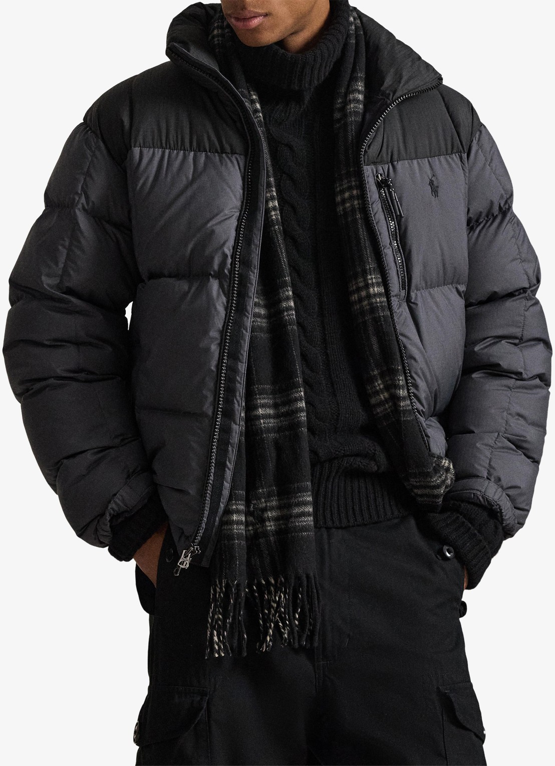 Ralph Lauren Gorham puffer jas met opstaande kraag - voorkant 2 polo black / zwart